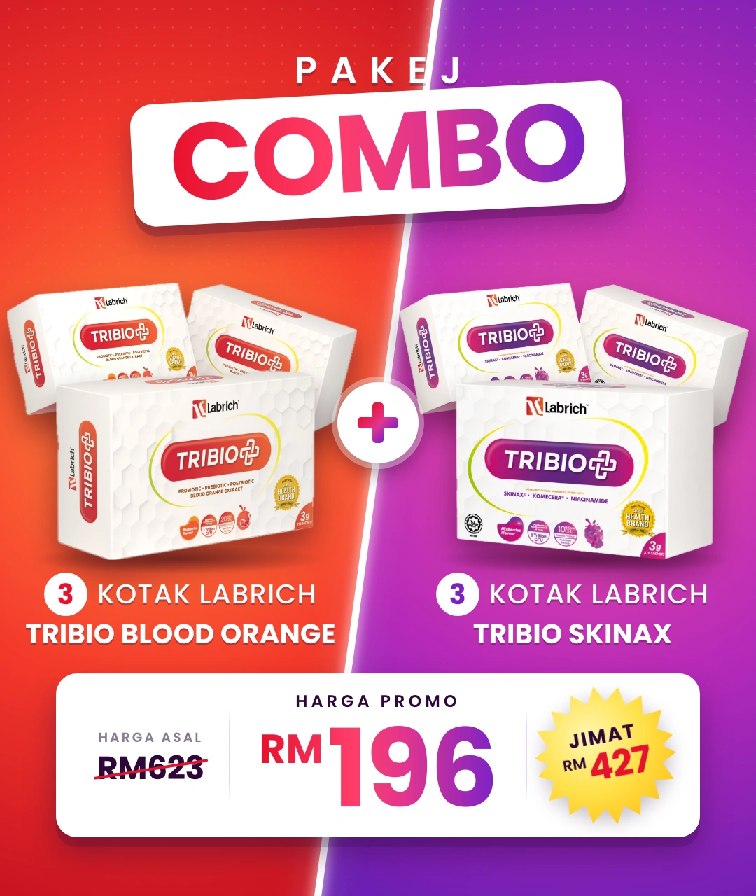 Pakej Combo 3 Kotak Tribio Blood Orange + 3 Kotak Tribio Skinax — RM196